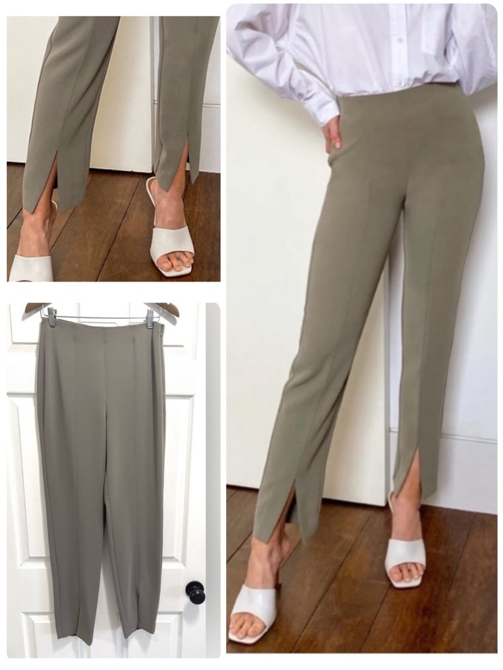 Aritzia Babaton Jotham Pants Slim Trousers Split Hem Olive Green / Taupe Size 8